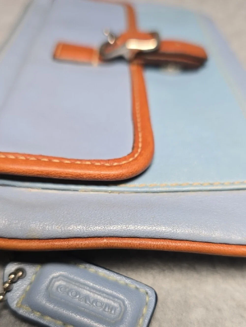 Coach Vintage Hamptons Light Blue and Tan Leather Wristlet